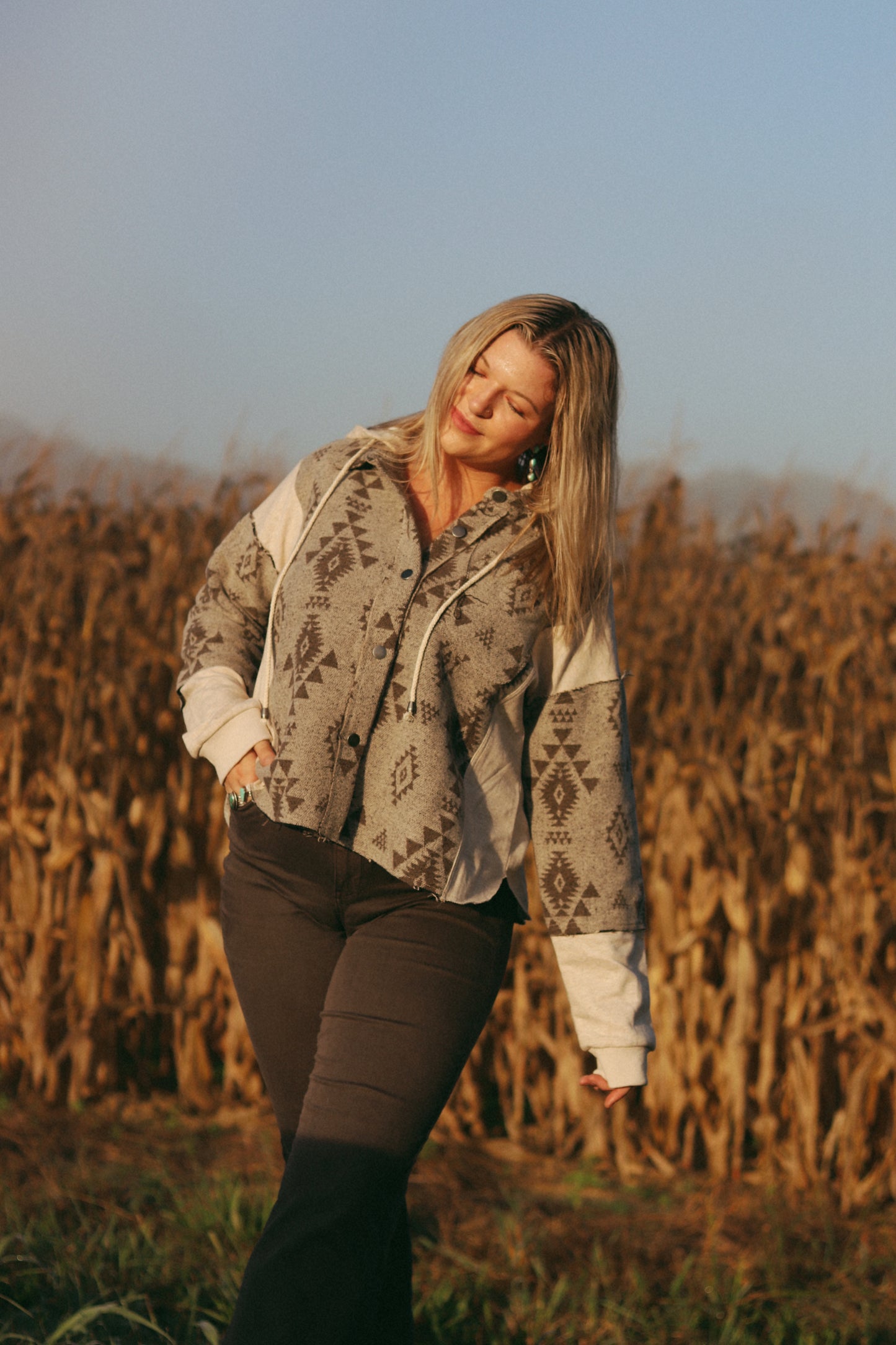 Brown Aztec Hoodie Jacket