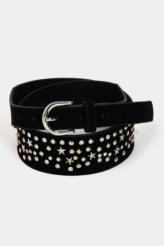 Metallic Stars Faux Leather Belt