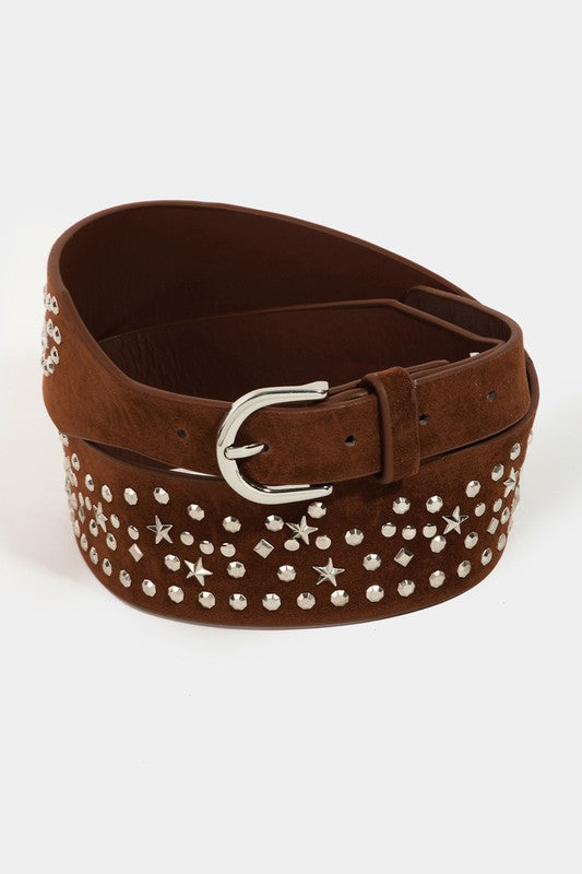 Metallic Stars Faux Leather Belt
