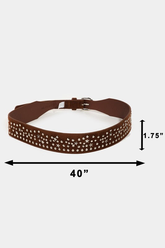 Metallic Stars Faux Leather Belt
