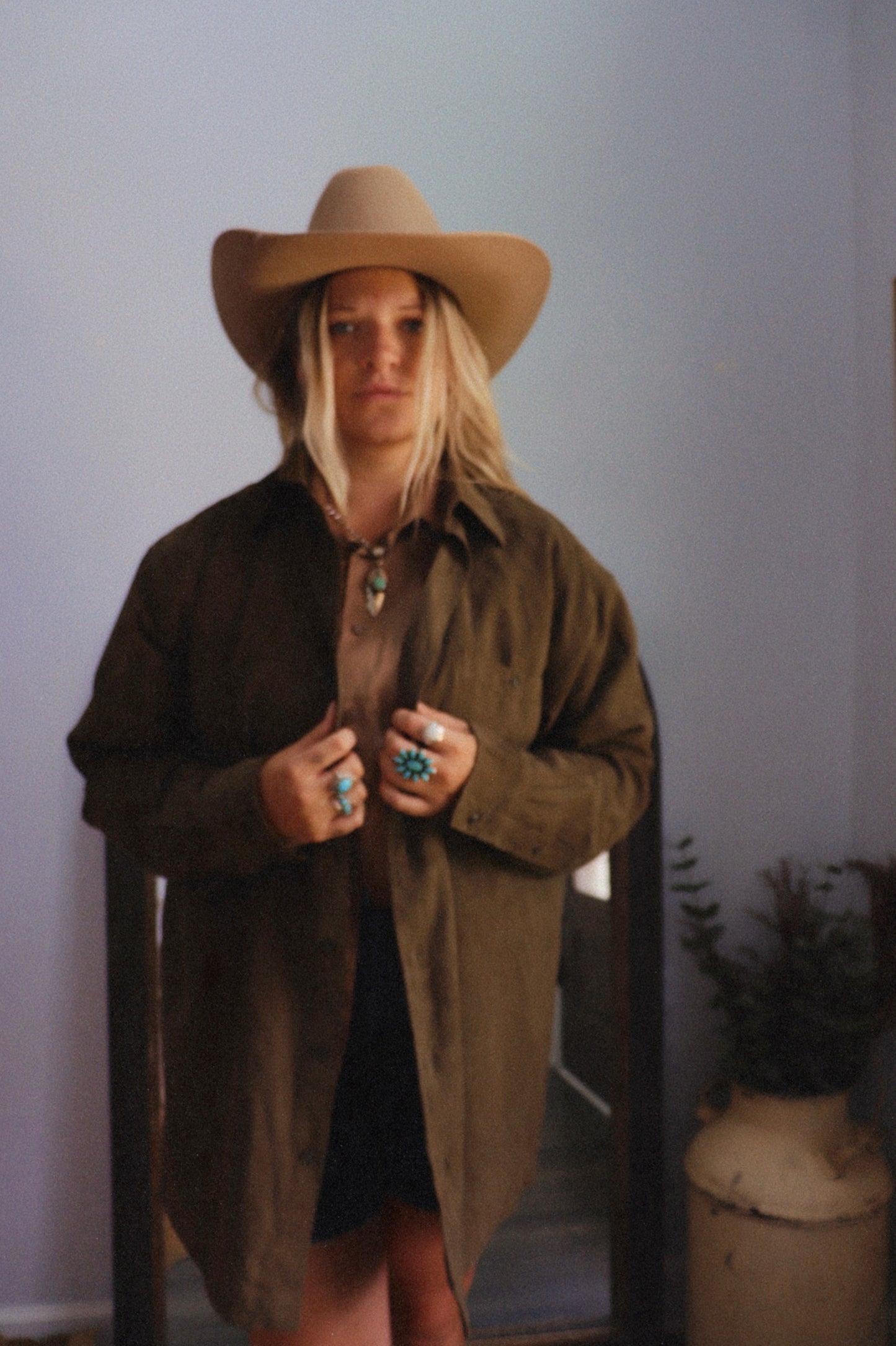 Olive Green Suede Button Up