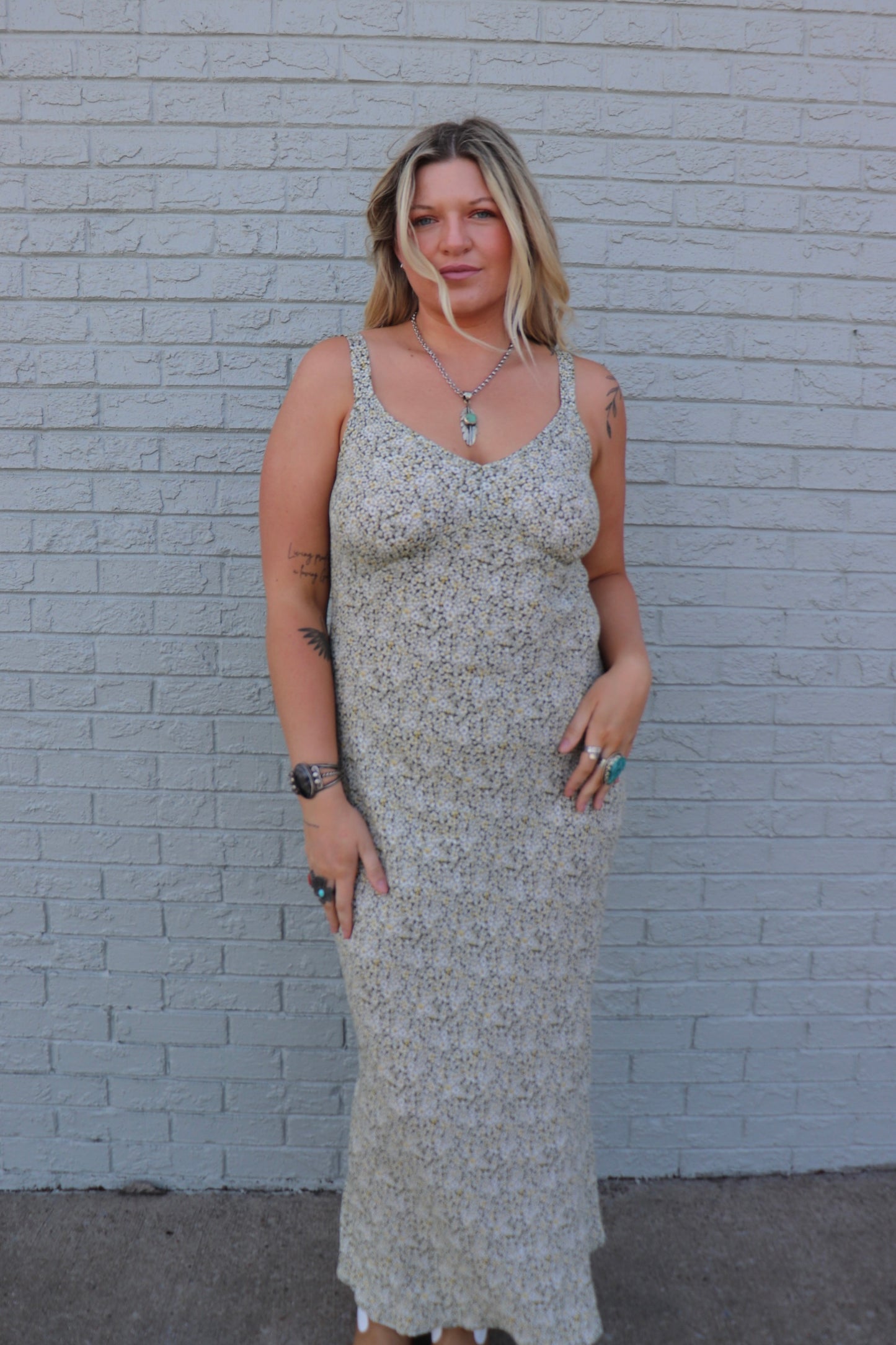 Olive Floral Slip Midi Dress
