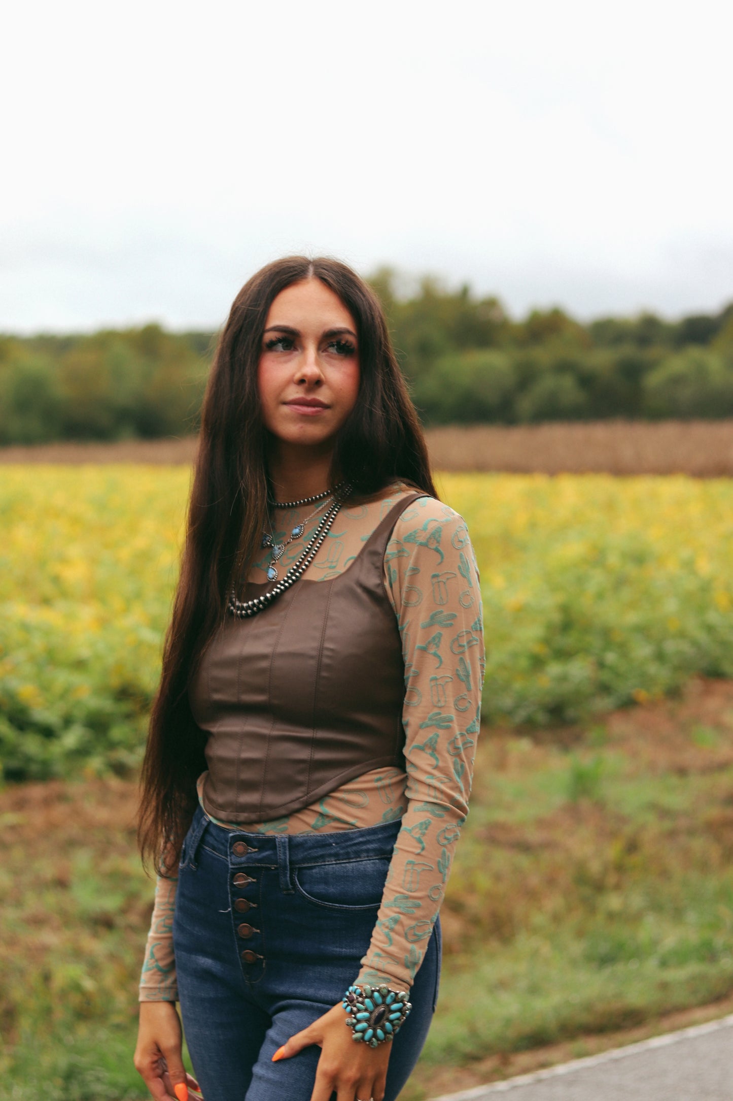 Turquoise Countryside Mesh Top