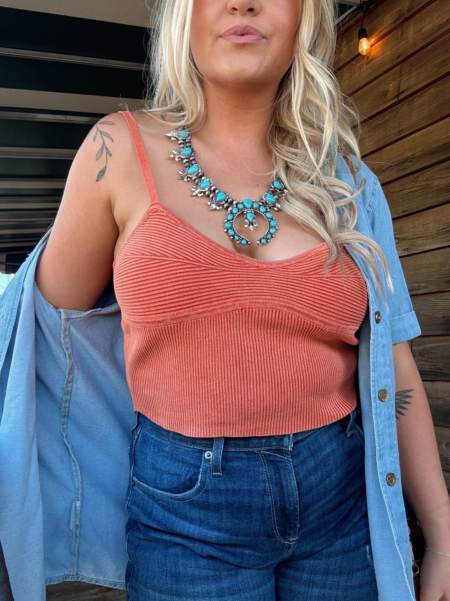 Coral Ribbed Crop Tank