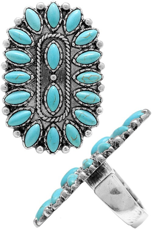 Turquoise Oval Flower Ring