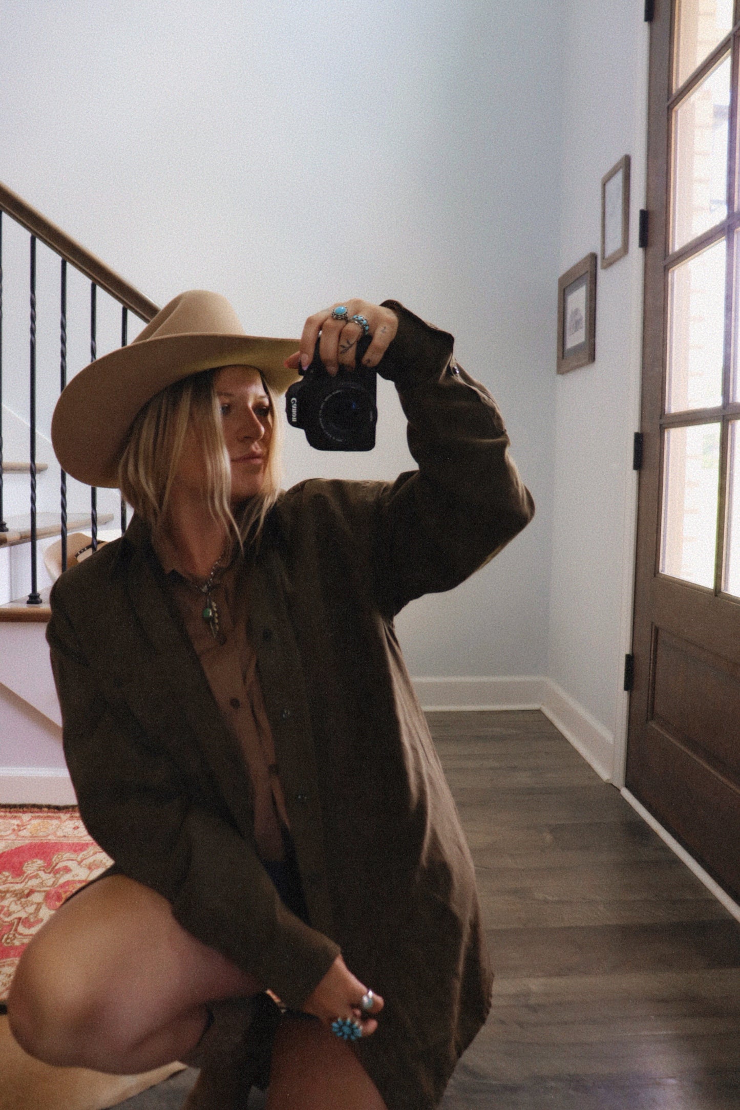 Olive Green Suede Button Up