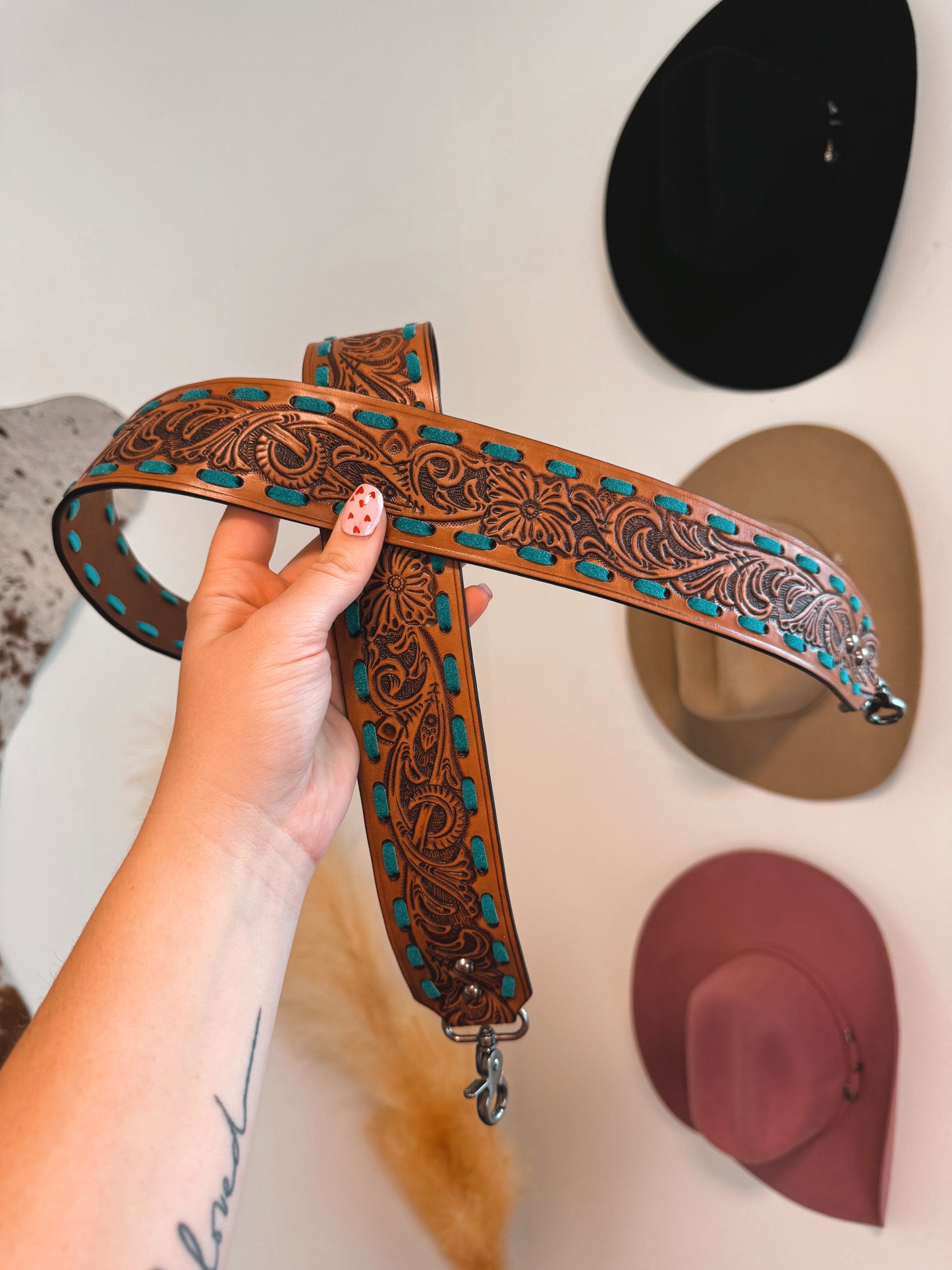 Tooled Floral Crossbody Strap