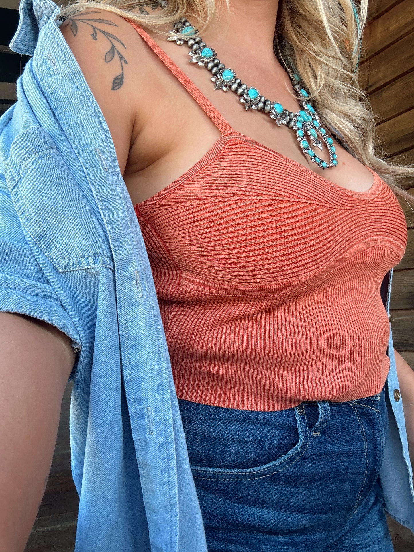 Coral Ribbed Crop Tank