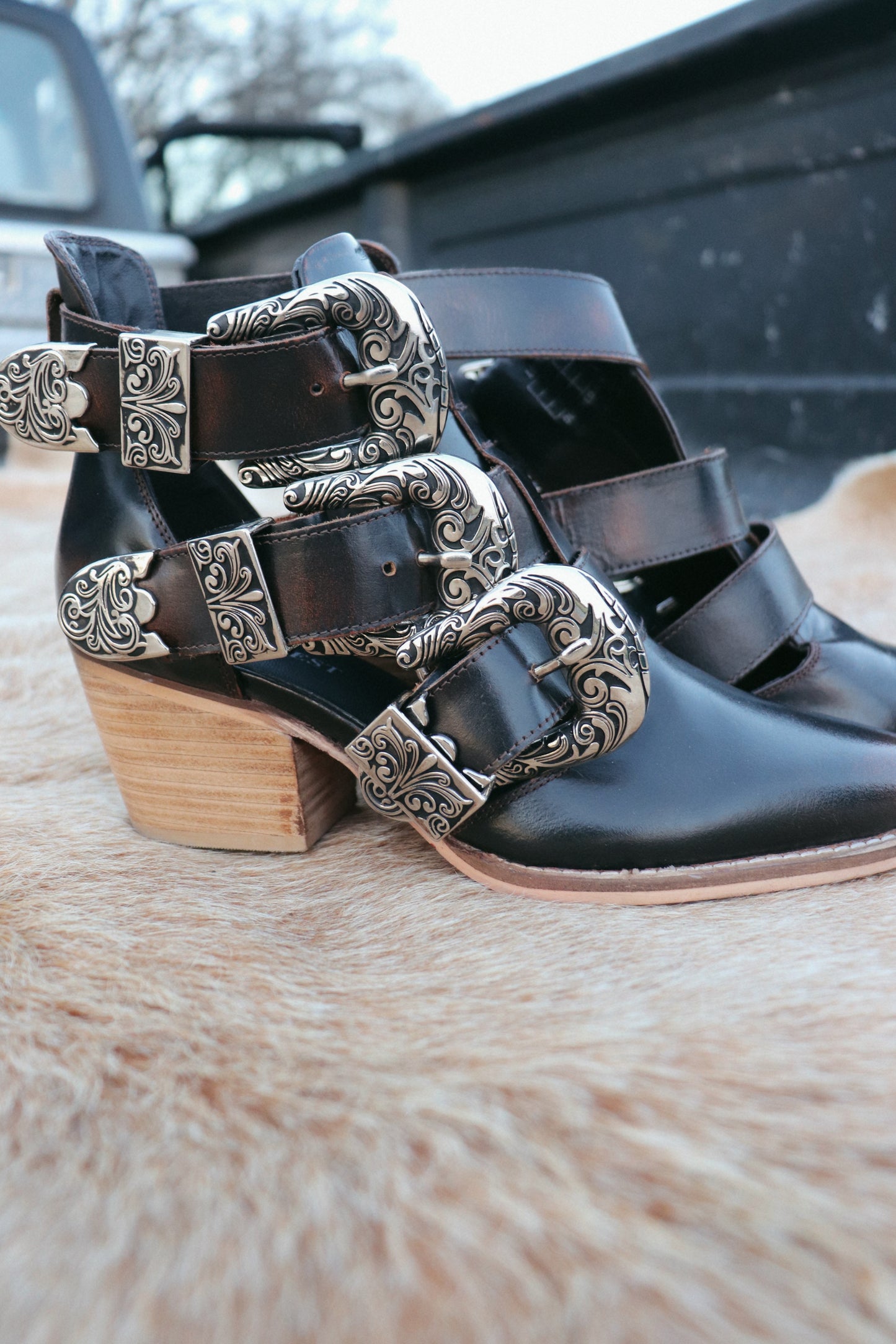 Tooled Buckle Ankle Booties