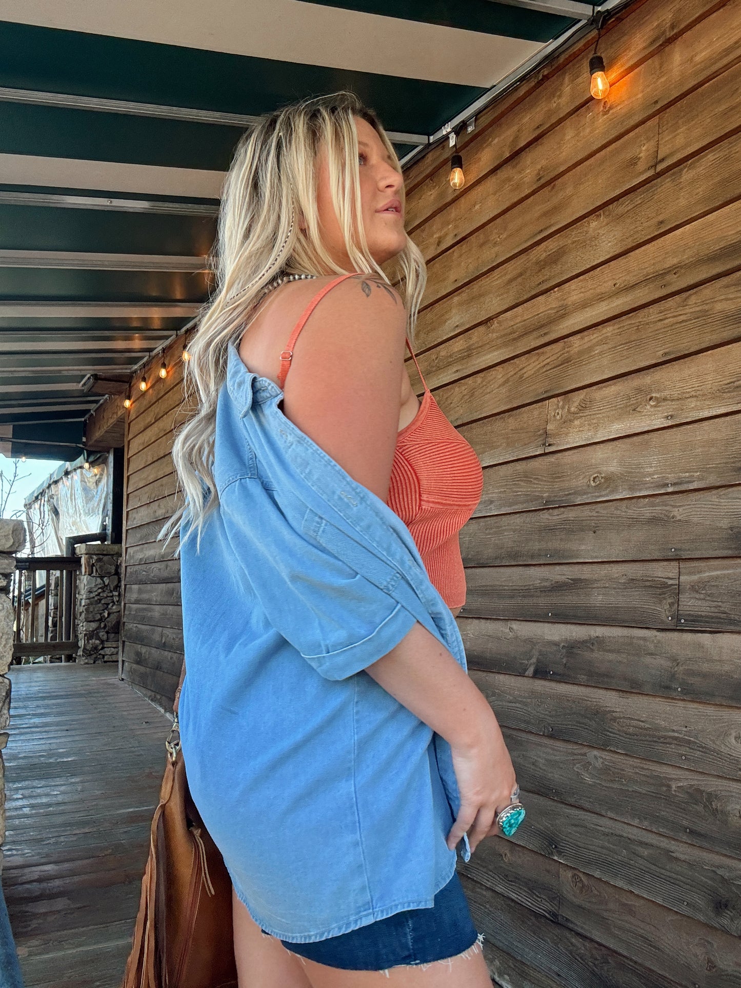 Coral Ribbed Crop Tank