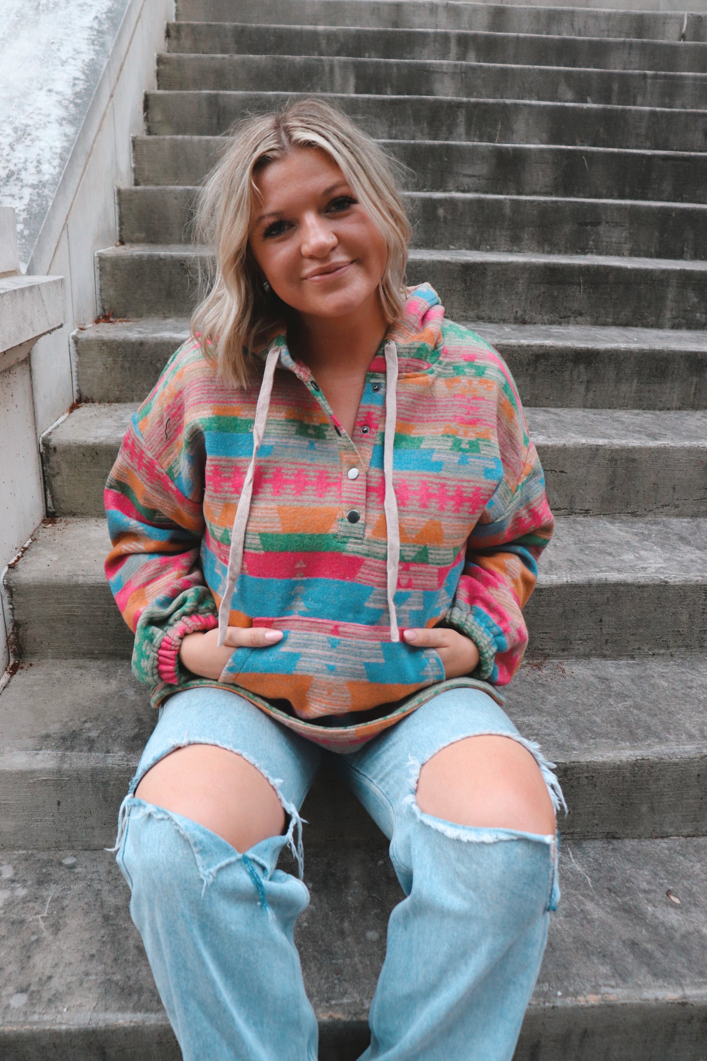 Pink Mix Aztec Hoodie