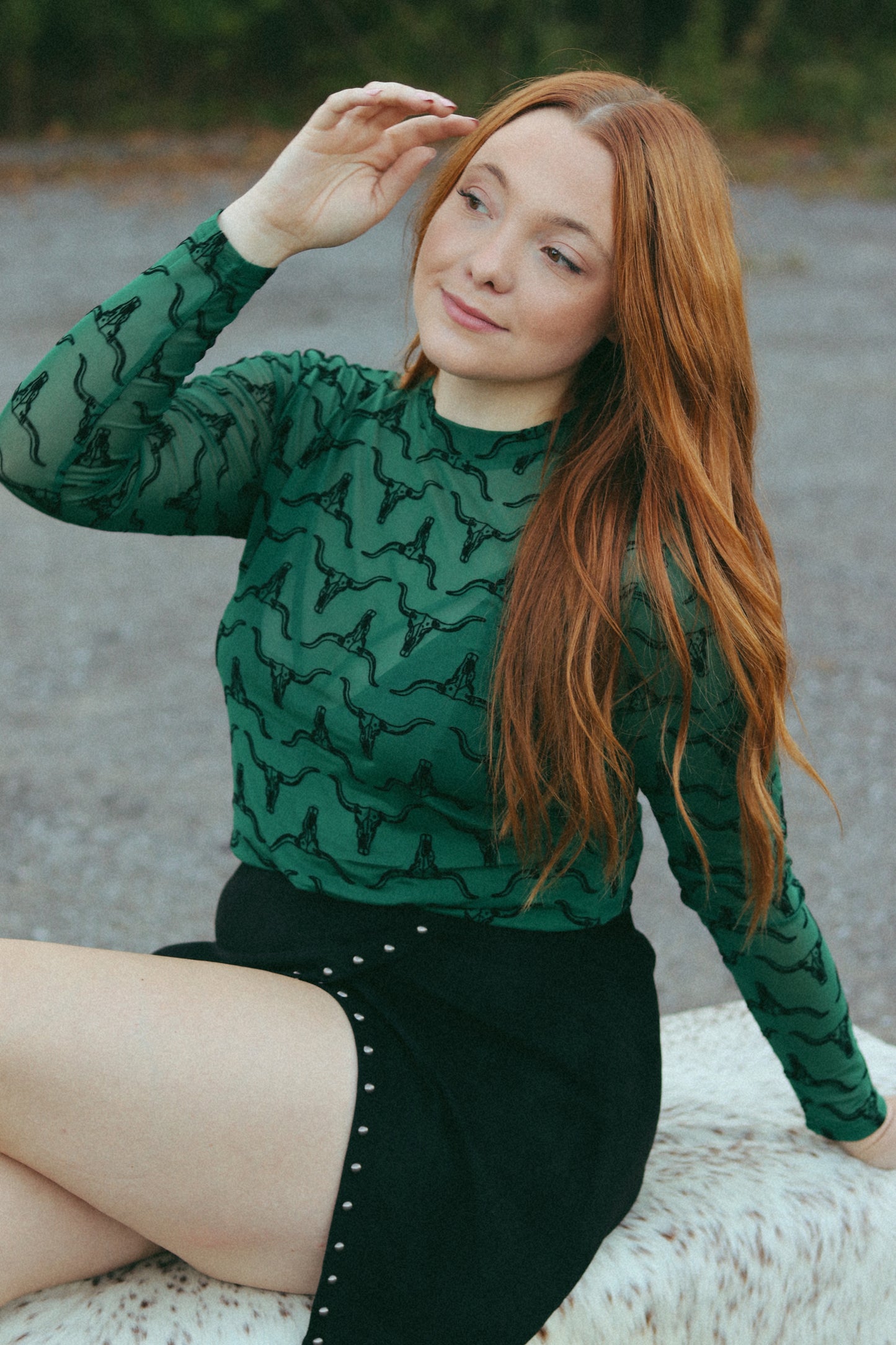 Cow Skull Mesh Top