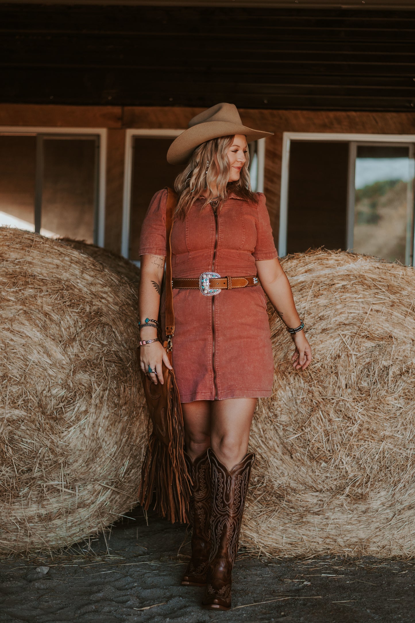 Cinnamon Corduroy Zip Dress