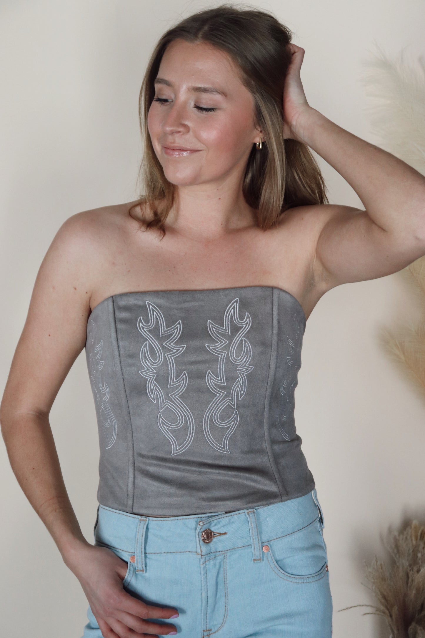 Grey Edgy Strapless Top
