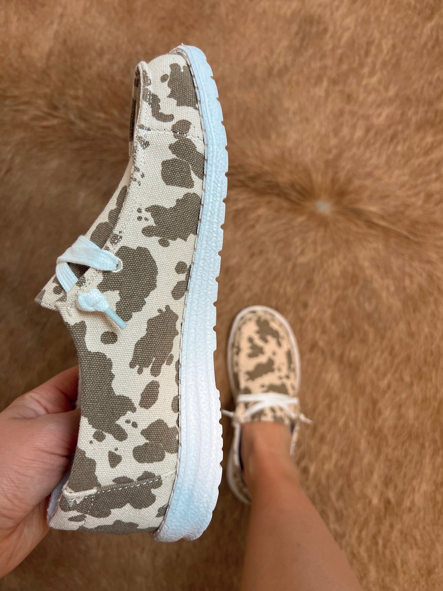 Cow Print Slip on Shoes