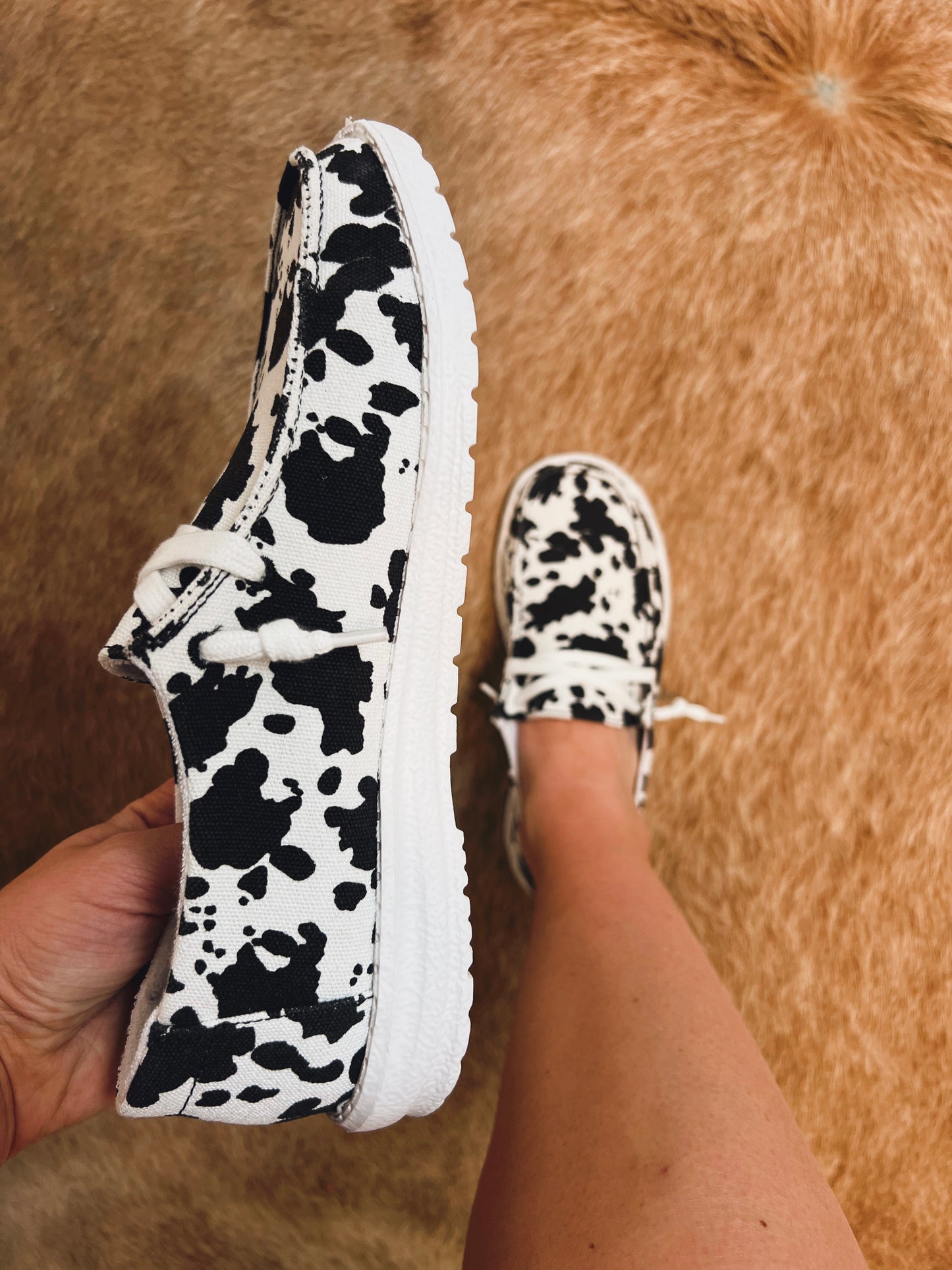 Cow Print Slip on Shoes
