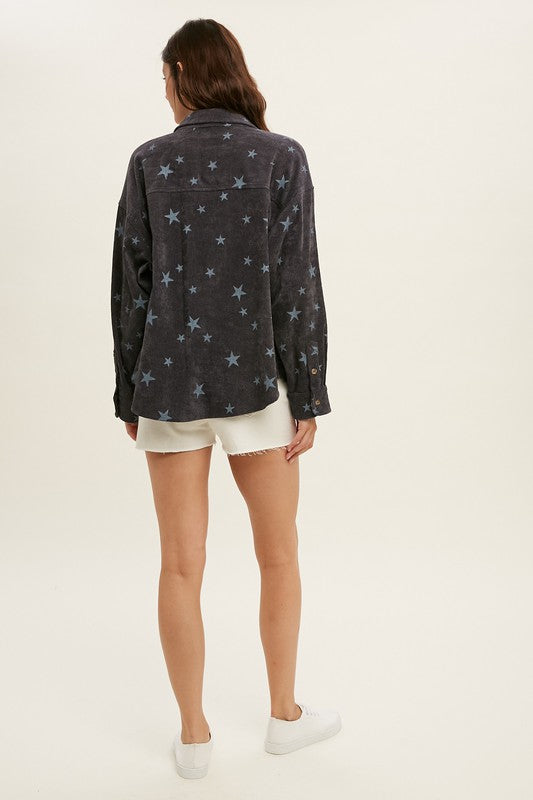 Navy Corduroy Star Button Up
