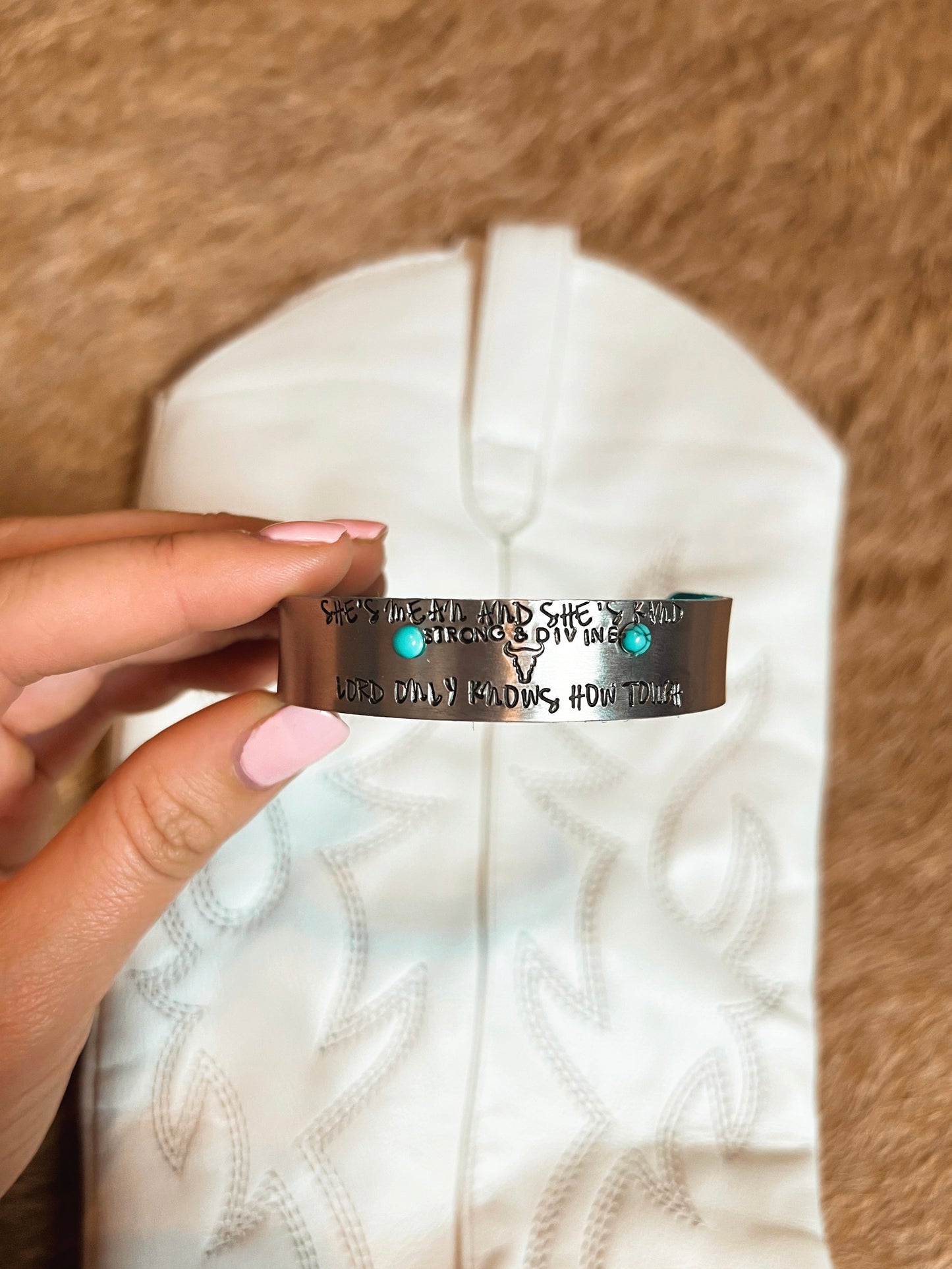 Strong & Divine Stamped Cuff