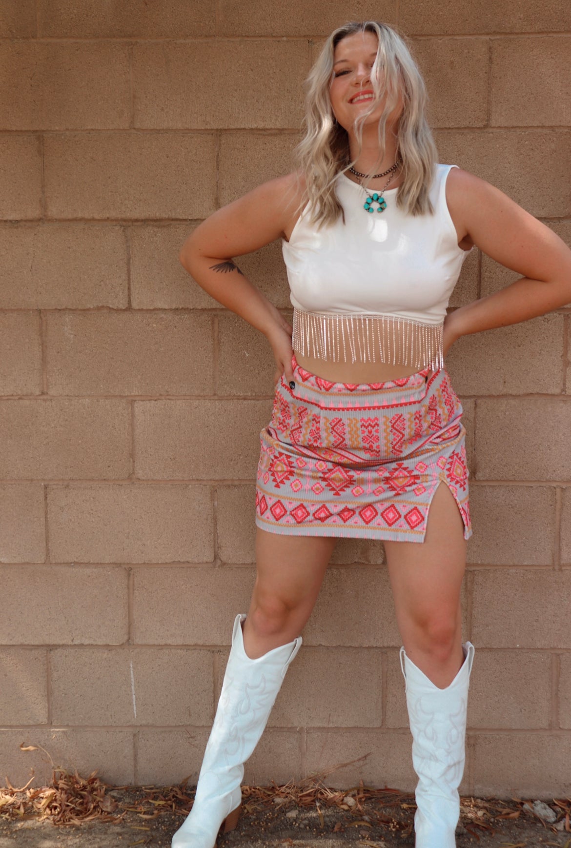 Heather Grey Pink Aztec Skirt