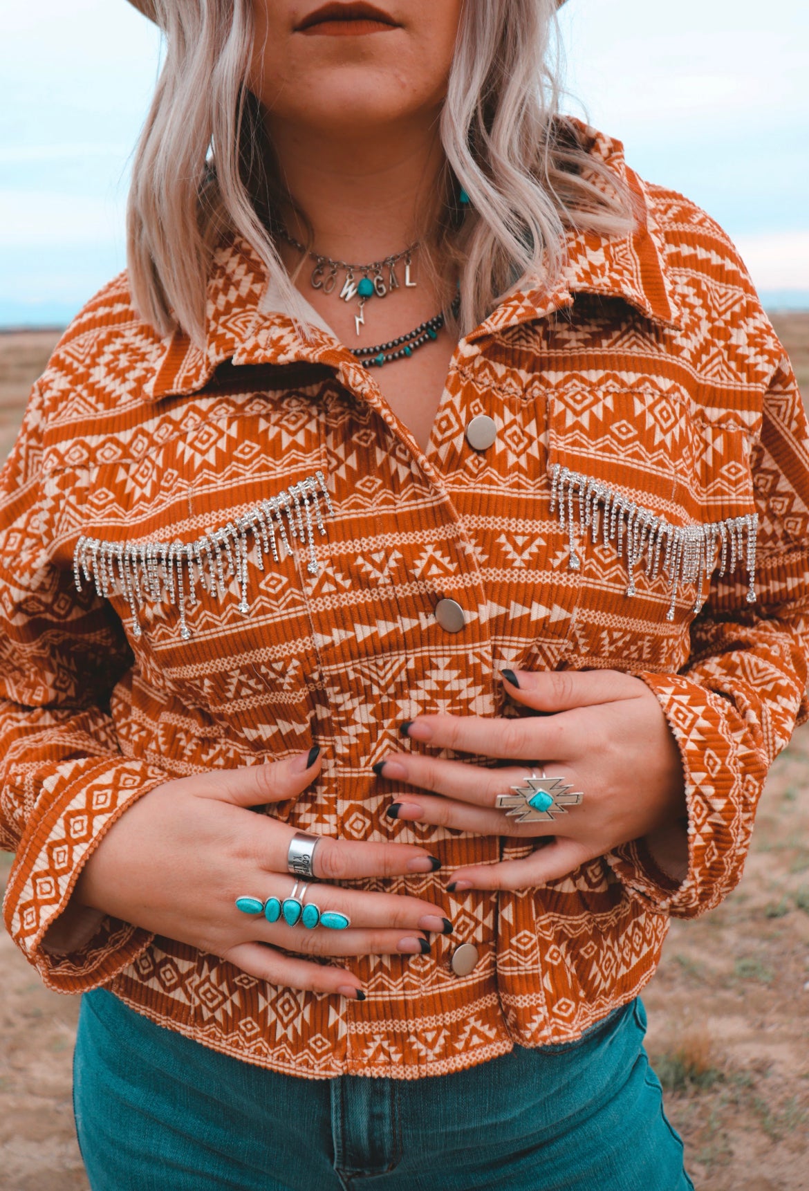 Rust Aztec Rhinestone Jacket