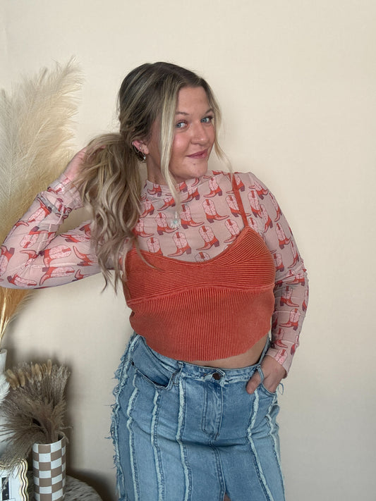 Coral Ribbed Crop Tank