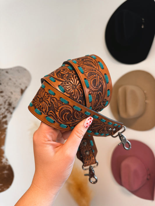Tooled Floral Crossbody Strap