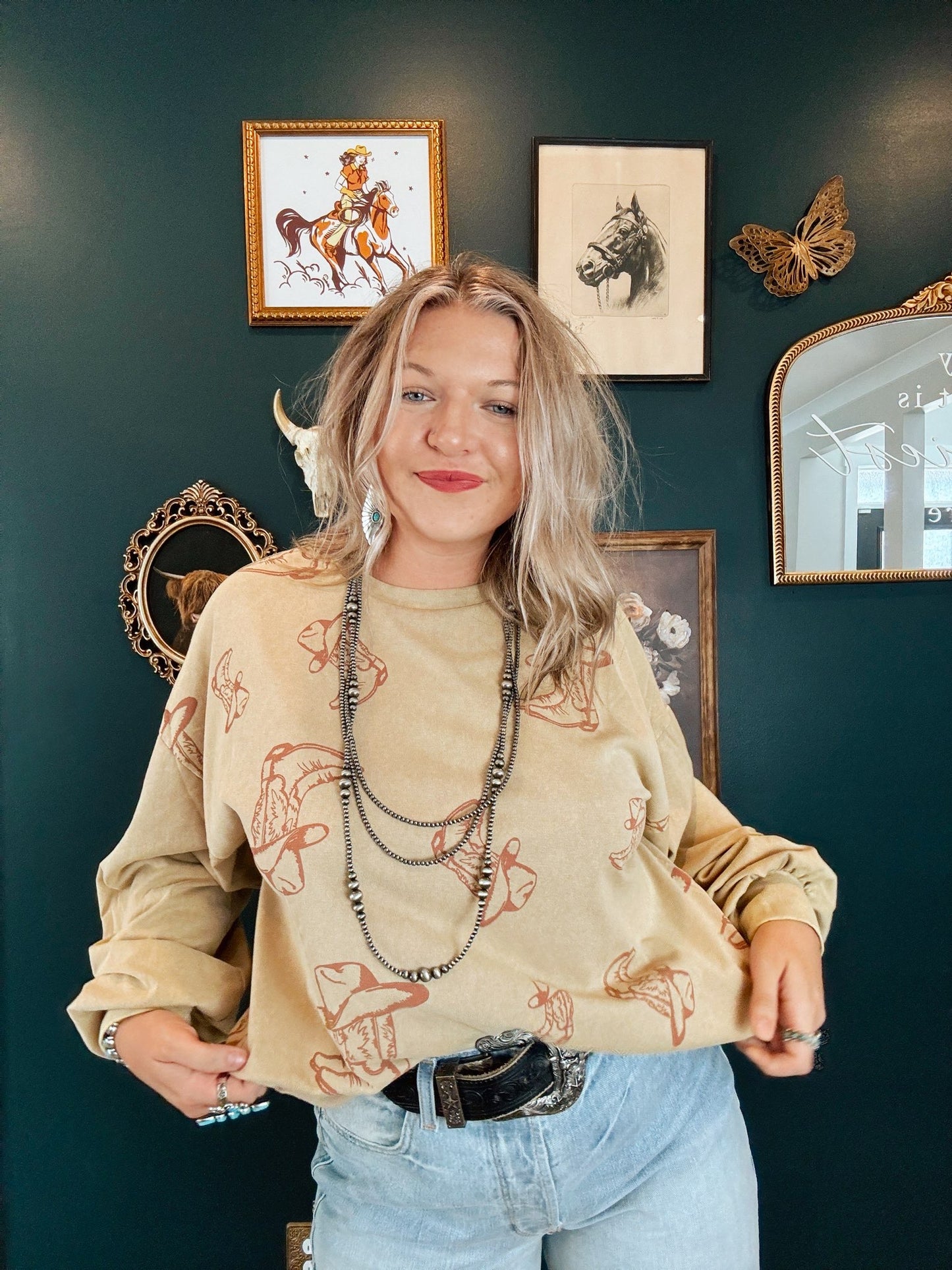Boot Printed Long Sleeve Top