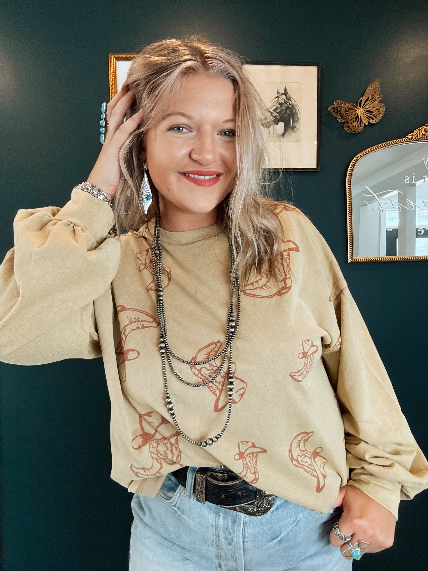 Boot Printed Long Sleeve Top