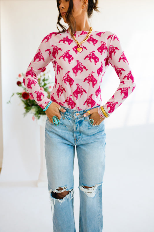 Hot Pink Bronco Mesh Top