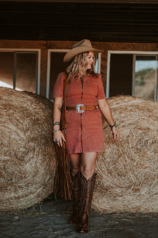 Cinnamon Corduroy Zip Dress