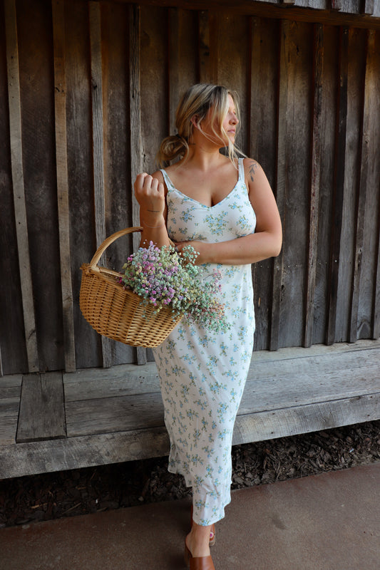 Blue Floral Midi Dress