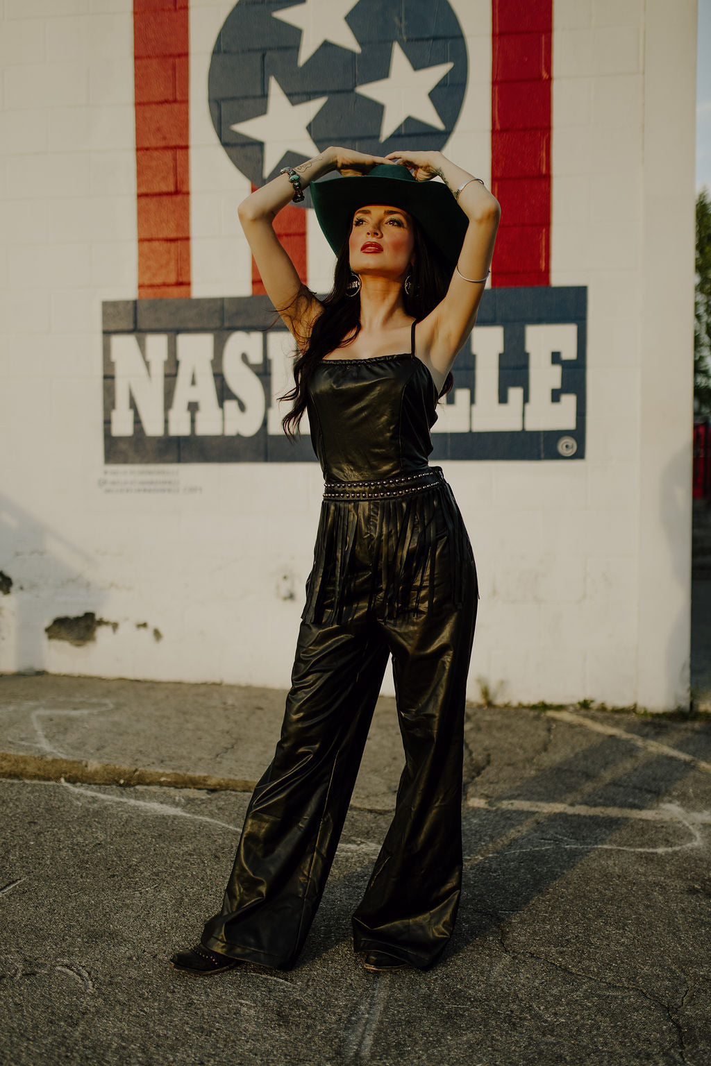 Faux Leather Western Jumpsuit