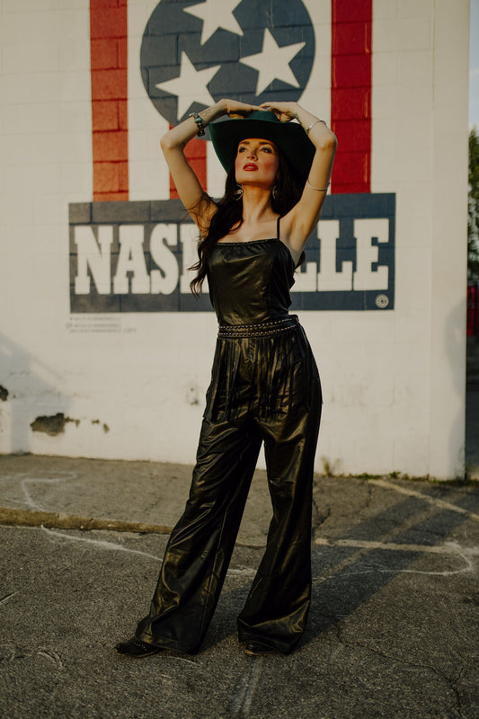 Faux Leather Western Jumpsuit