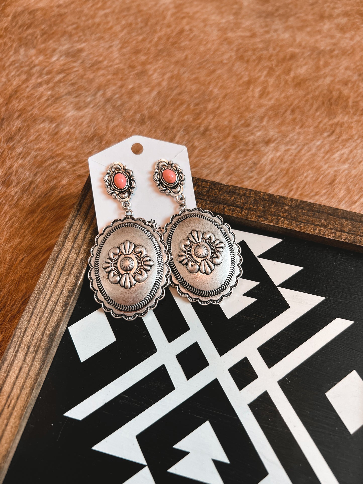 Pink Stone Concho Earrings