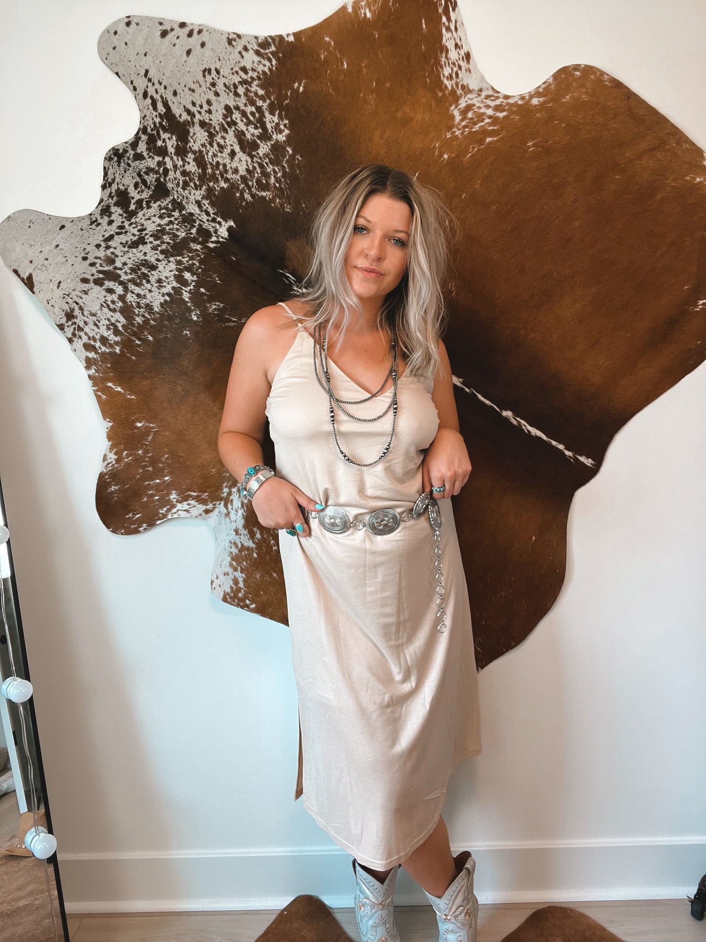 Taupe Chic Midi Dress