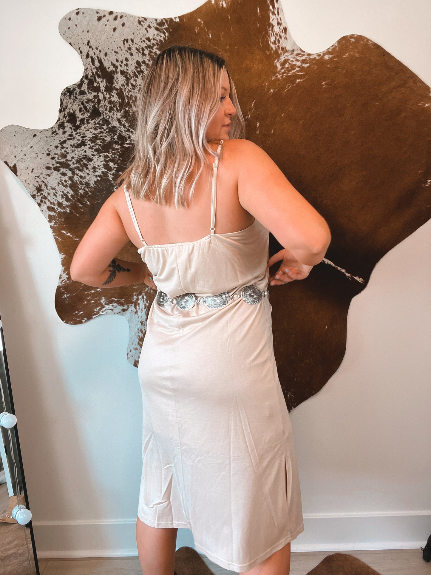 Taupe Chic Midi Dress