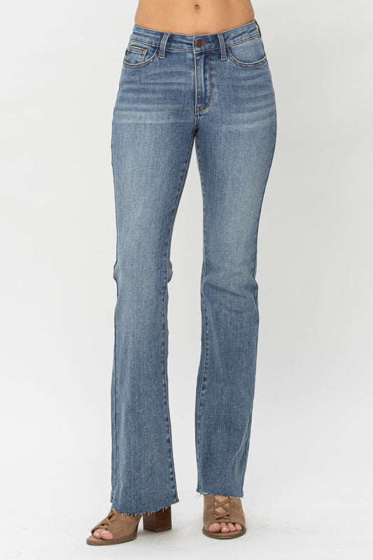 Mid-rise Raw Hem Denim Bootcut