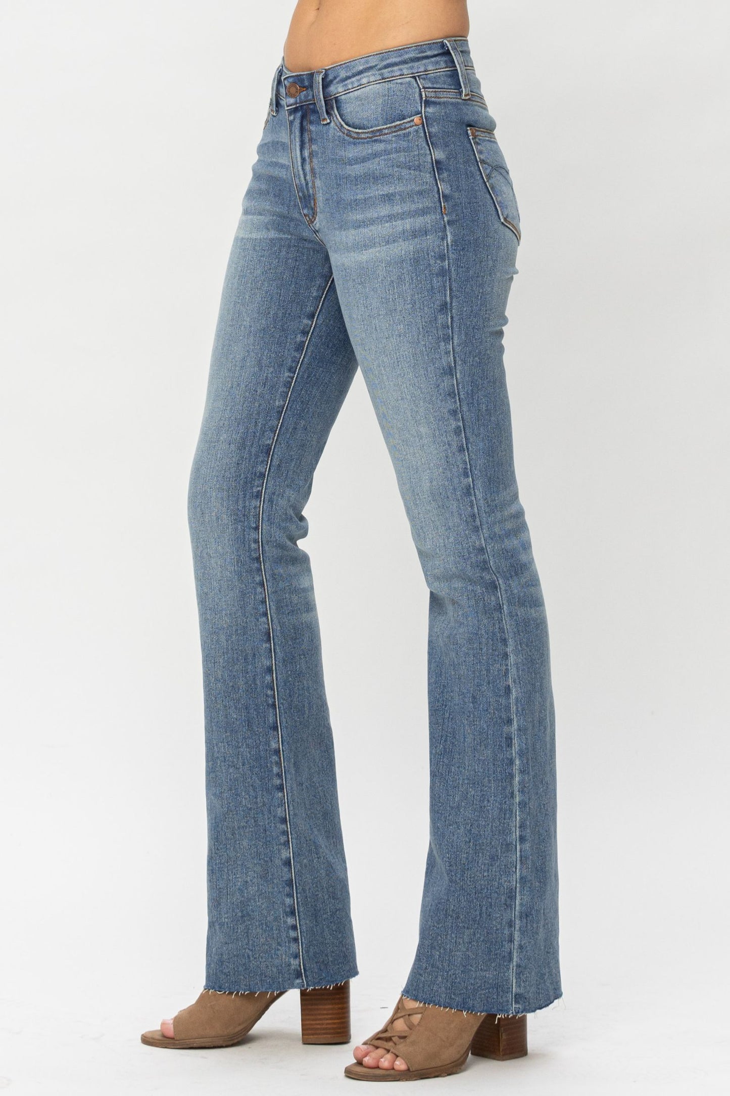 Mid-rise Raw Hem Denim Bootcut