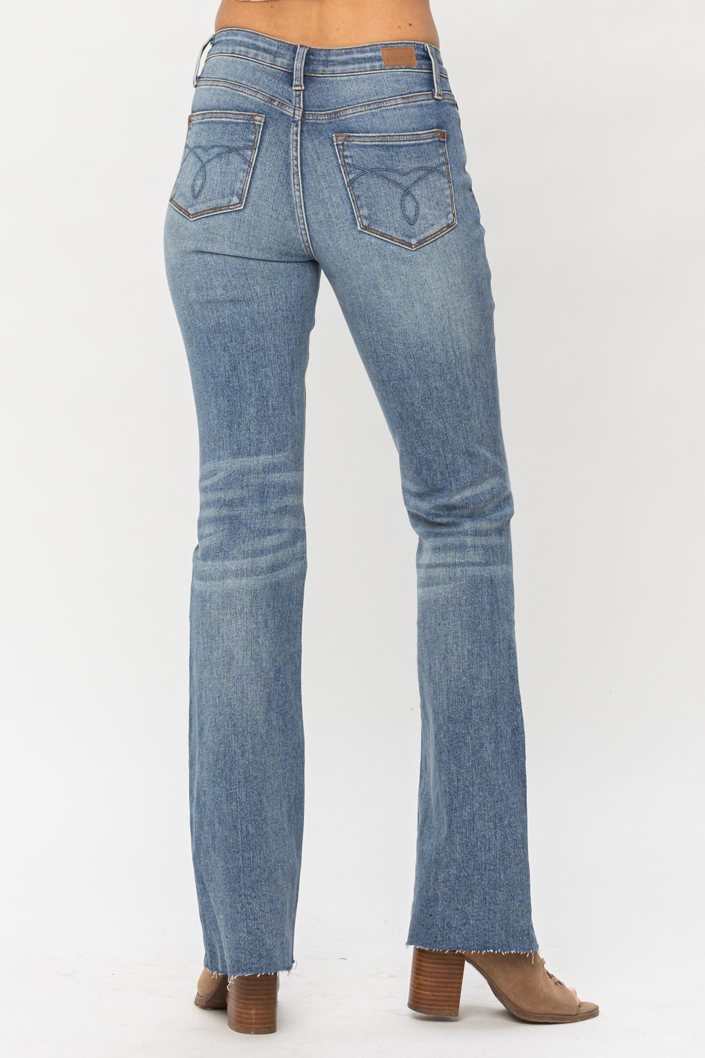 Mid-rise Raw Hem Denim Bootcut