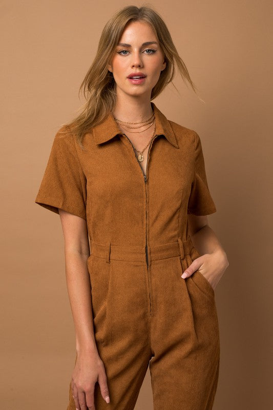 Camel Corduroy Jumpsuit