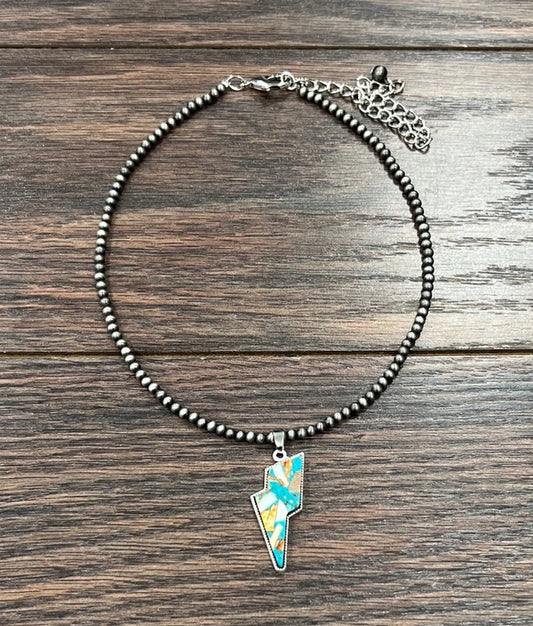 Gemstone Turquoise Bolt Necklace