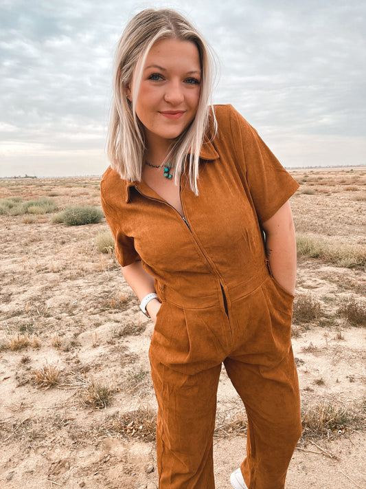 Camel Corduroy Jumpsuit